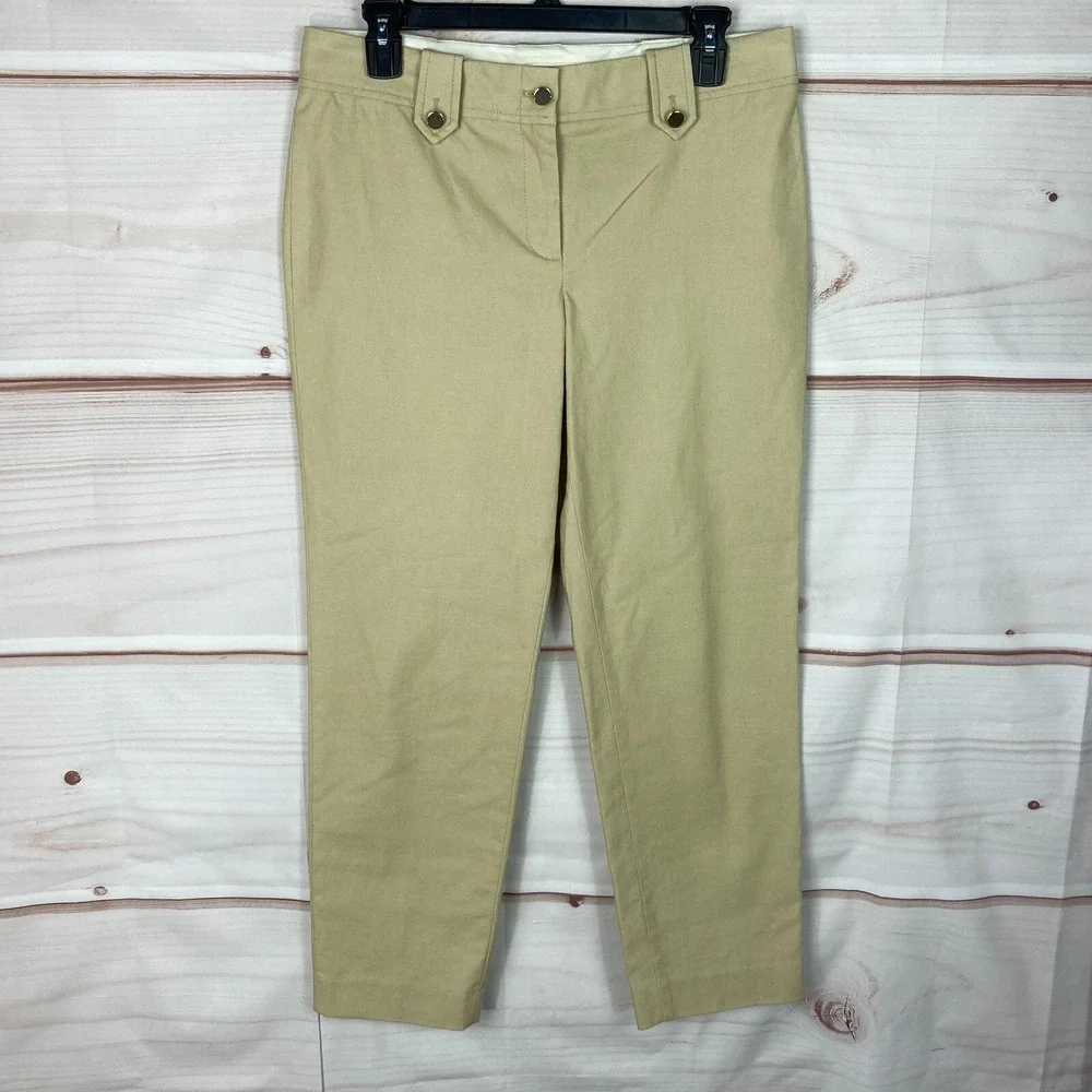Tory Burch Pants Womens 8 Beige Ankle Chino Straight Leg Mid Rise Cotton Stretch